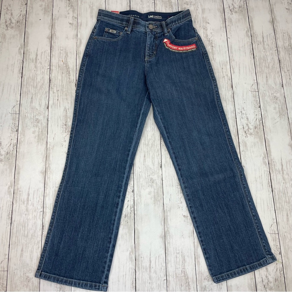 𝅺NWT Lee Size 4 Stretch Petite Jean Pants Straight Leg Women’s Casual Blue Denim